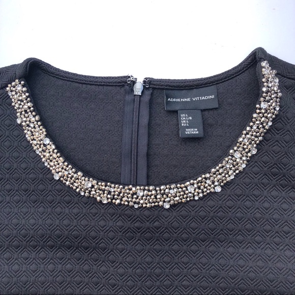 🔴Black Short Sleeve Beaded Collar Top sz L - Picture 8 of 9